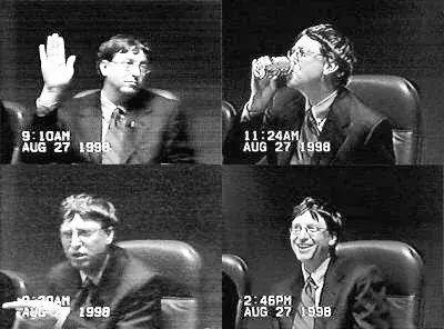 Bill Gates pendant sa déposition filmée dans l’affaire United States v. Microsoft en 1998