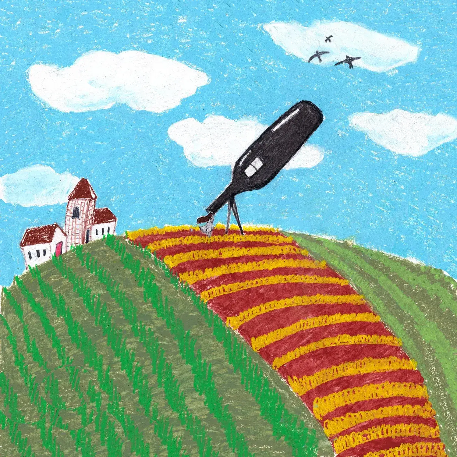 Illustration colorée sur papier réalisée par Gaia Alari pour Feudi di San Gregorio