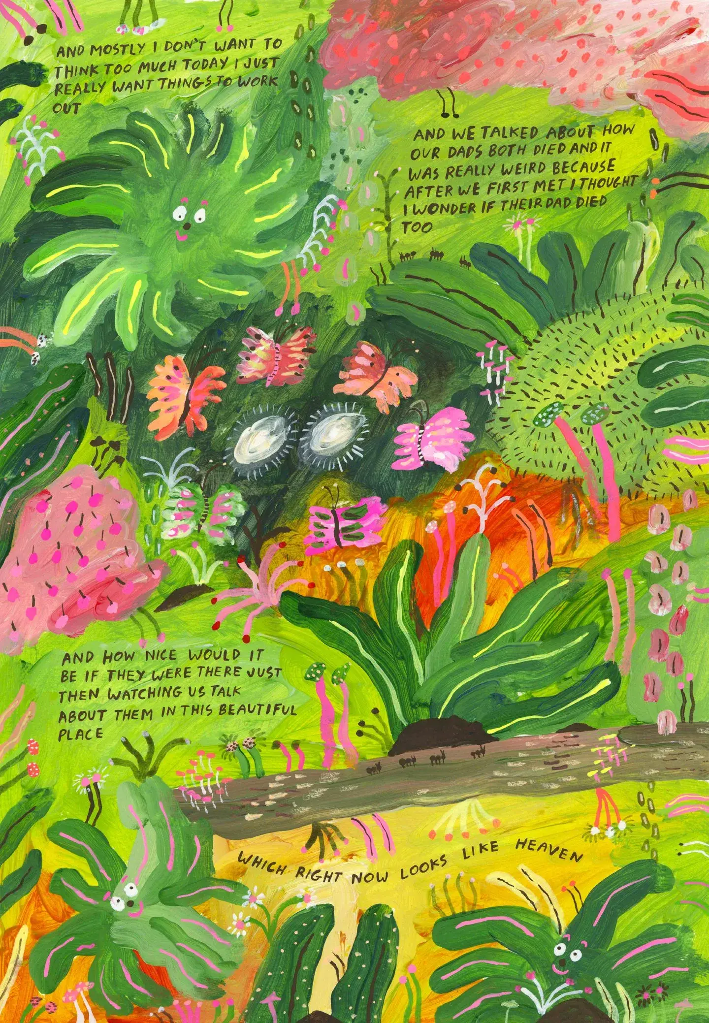 Page illustrée de Picking up a Toad avec texte manuscrit intégré au dessin