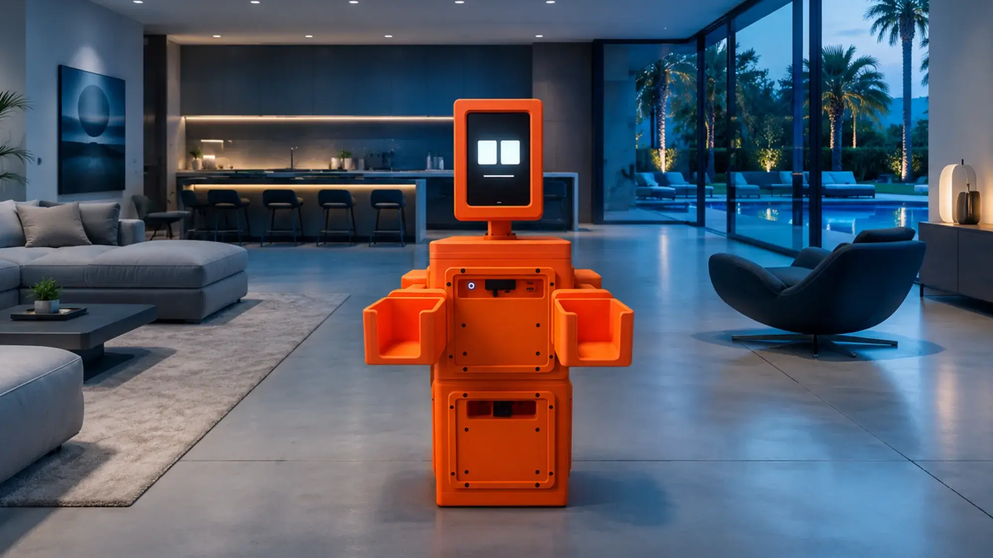 MillieBot, robot domestique bleu et blanc à corps imprimé en 3D