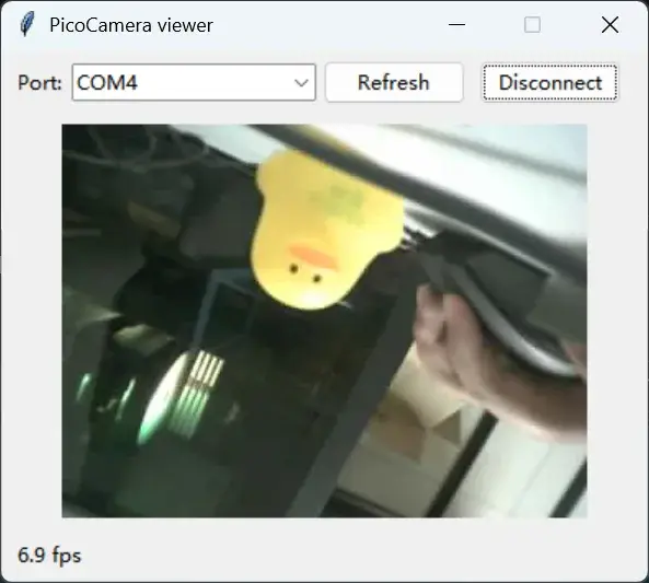 Fenêtre Python affichant une capture JPEG transmise par PicoCamera