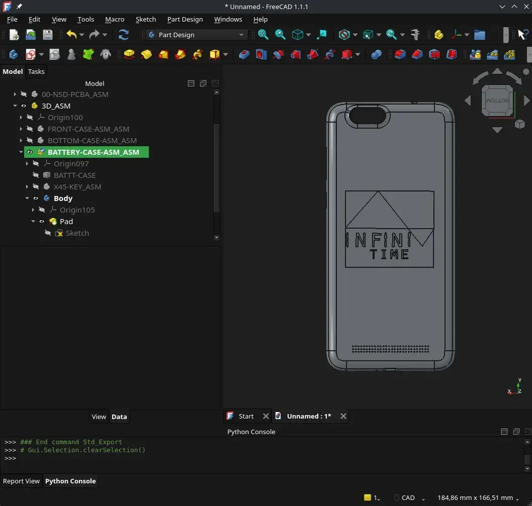 Dos de PinePhone personnalisé dessiné dans un logiciel de CAO à partir du modèle 3D publié