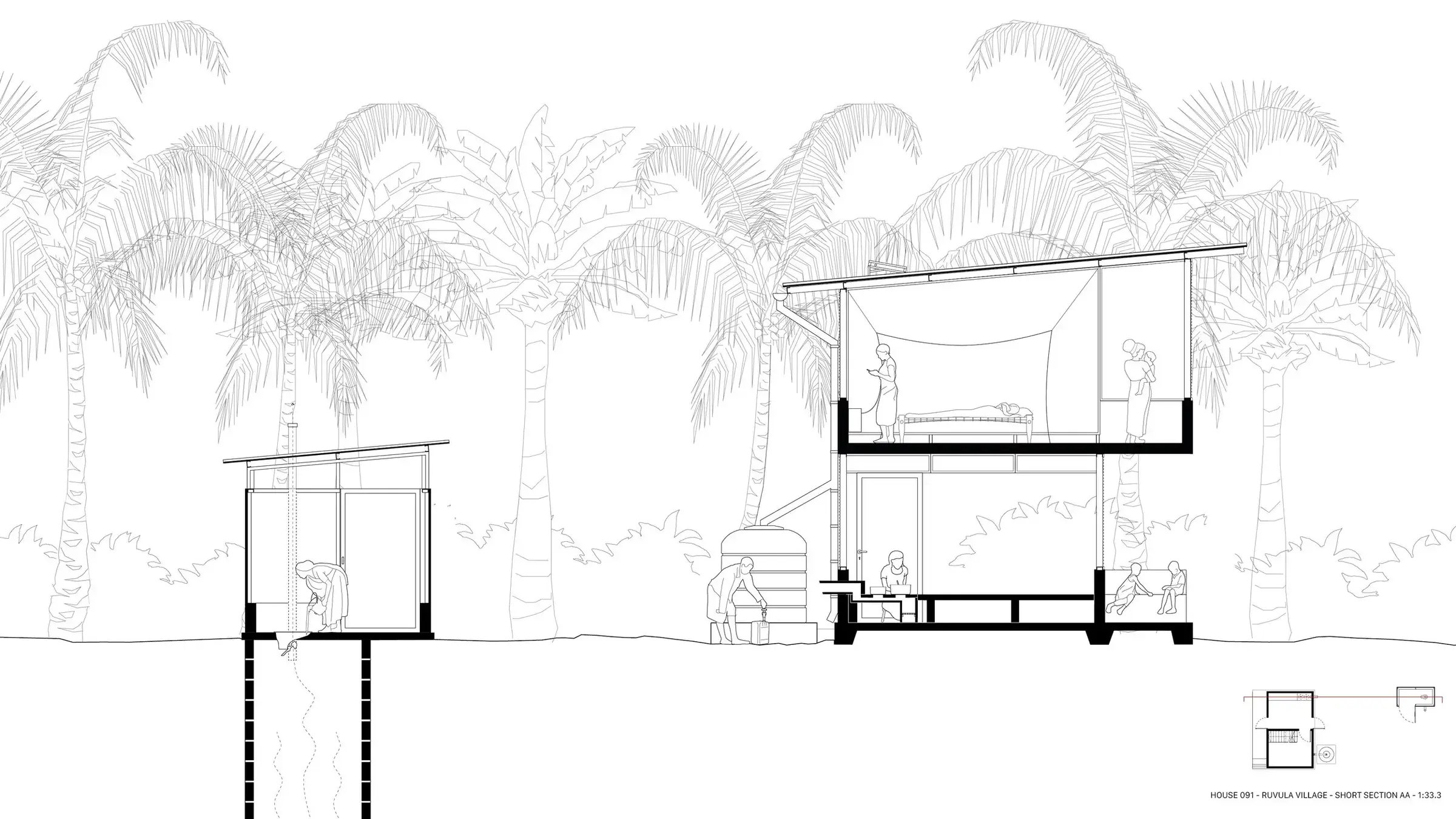 Coupe architecturale d’une Star Home montrant les deux niveaux, la ventilation et les espaces de vie
