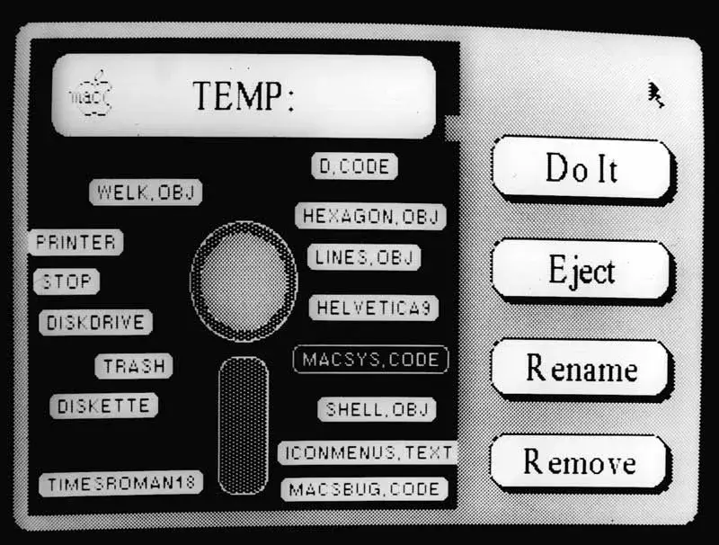 Capture du Finder ancien montrant une icône de disquette Macintosh