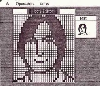Éditeur d’icônes du Macintosh affichant un portrait pixelisé de Steve Jobs