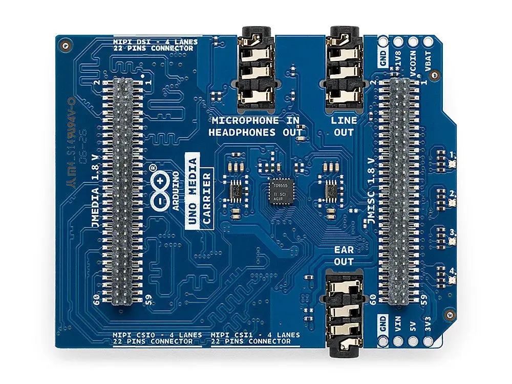 Arduino UNO Media Carrier avec connecteurs MIPI DSI et audio